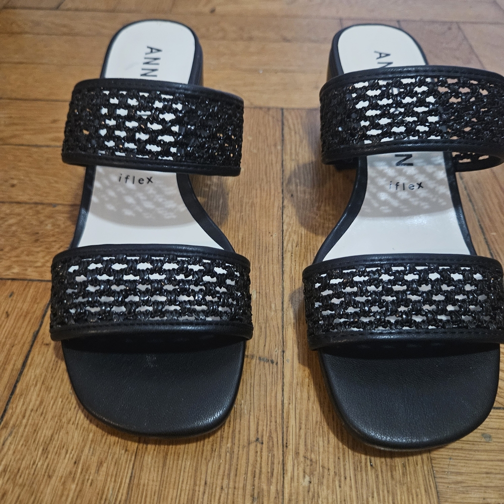 Anne Klein Black Textured Women's Sandals - Picture 2 of 14